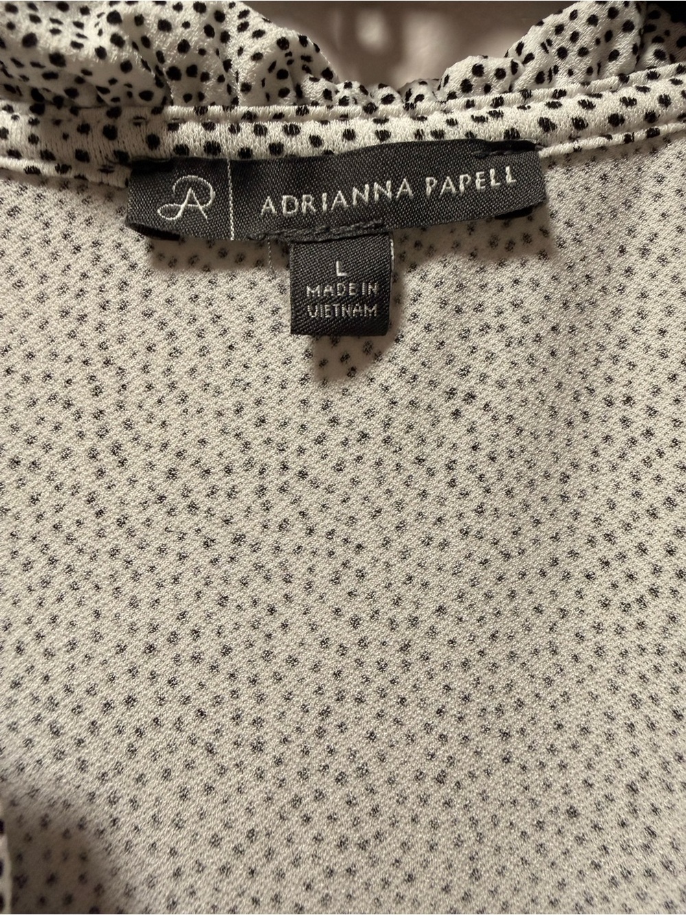Adrianna Papell Ruffle Tie Neck Micro Dot Blouse Gray Black L - Picture 5 of 5